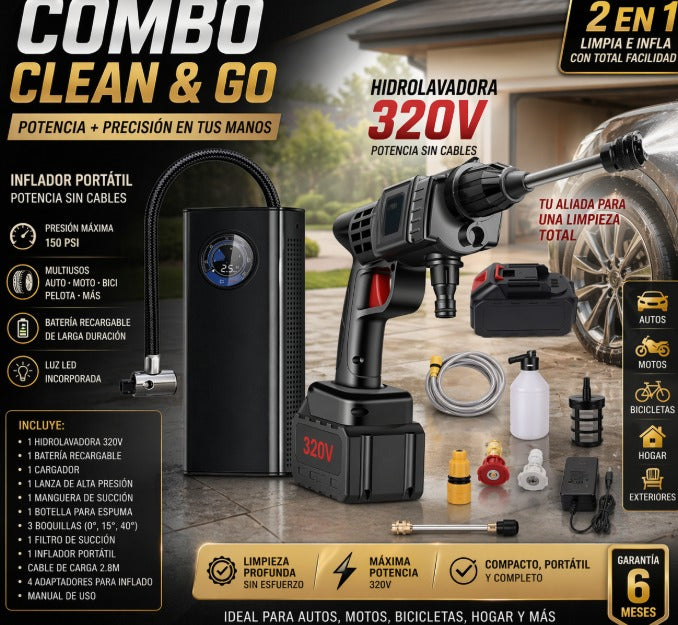 COMBO 5 HIDROLAVADORA 320V + INFLADOR DIGITAL PORTATIL