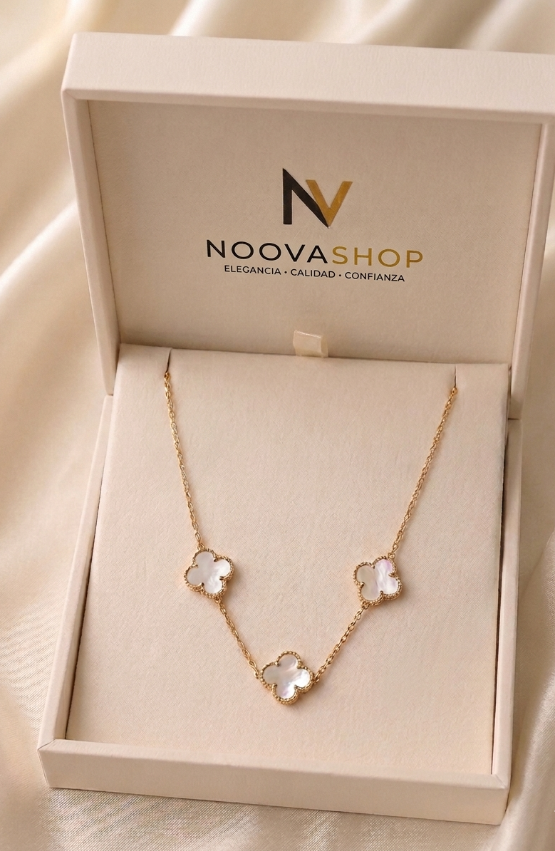 Collar Trébol Perla Blanca ✨